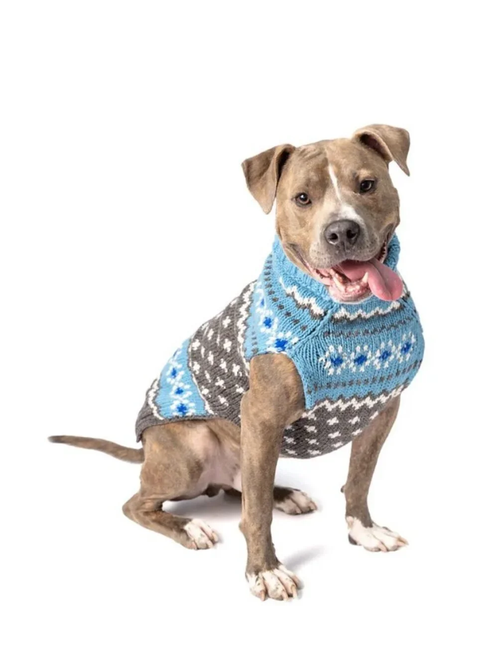 NWT Chilly Dog Light Blue Fair Isle Hand Knit Wool Dog Sweater
